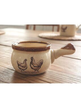 Vintage 1979 Enesco "Country Road" Ceramic Chicken Soup Bowl w/ Handle